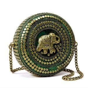 Brass Embellished Round Clutch